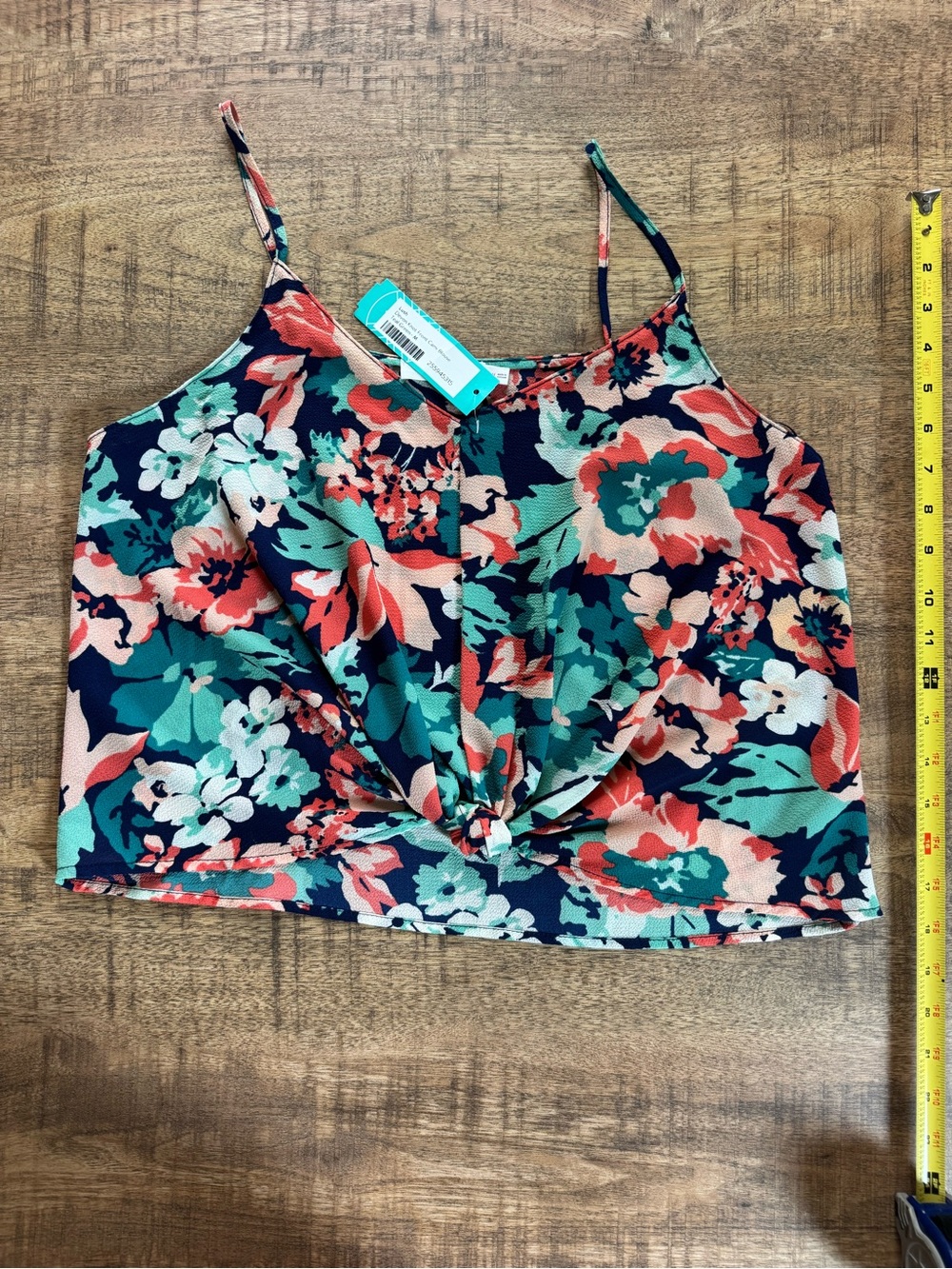 Lush Floral Twist-Front Cami in Coral, Teal & Navy